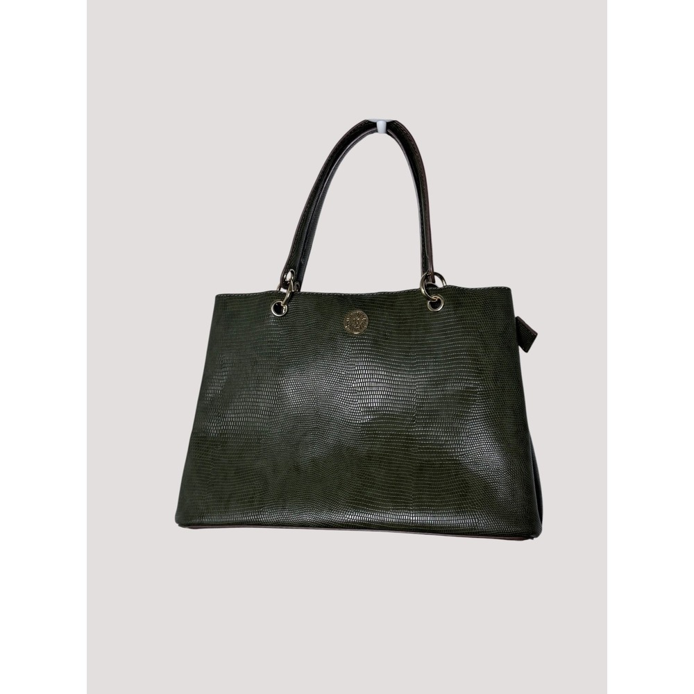 Anne Klein Tote Bag‎ Womens Large Green Lizard Embossed Faux Leather Satchel